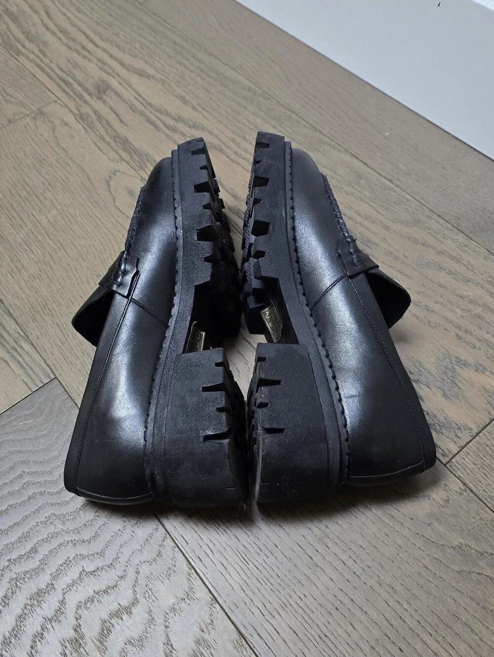 Free People Lyra Lug Sole Platform Leather Penny Loafer in Black